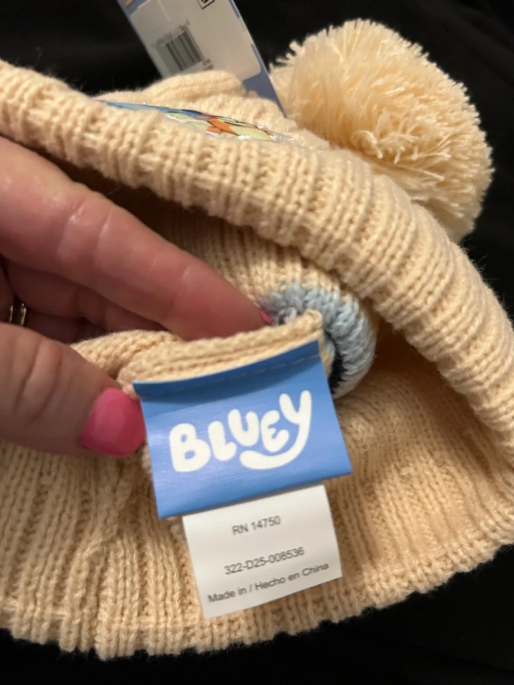 Cream Pom Beanie and Mittens Set for Kids